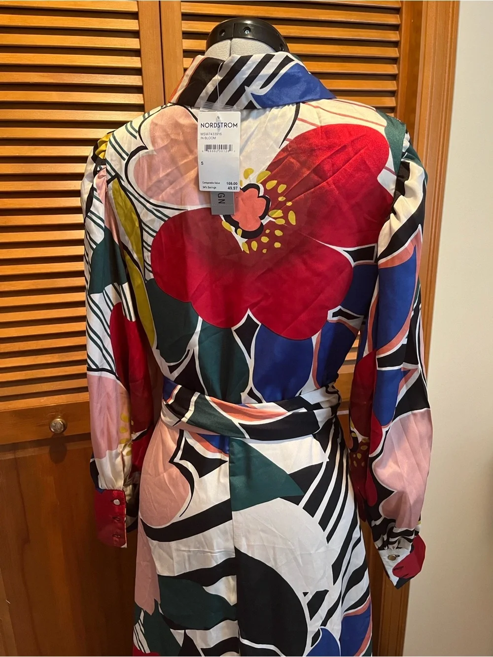 NWT Abstract Floral Multicolor Maxi Shirt Dress with Belt - Picture 5 of 10